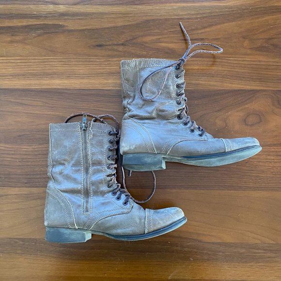 Steve Madden Leather Troopa Brown Combat Boots Women's Size 8 - Picture 1 of 3